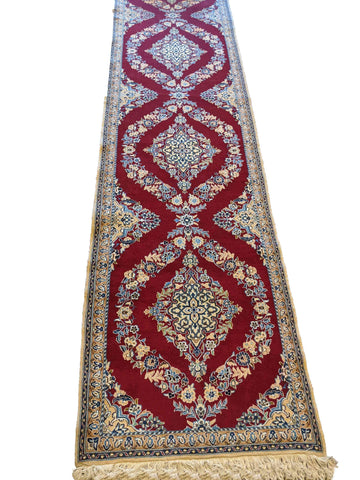 390 x 90 cm Fine Nain Silk Wool Traditional Red Rug - Rugoutlet