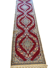 390 x 90 cm Fine Nain Silk Wool Traditional Red Rug - Rugmaster