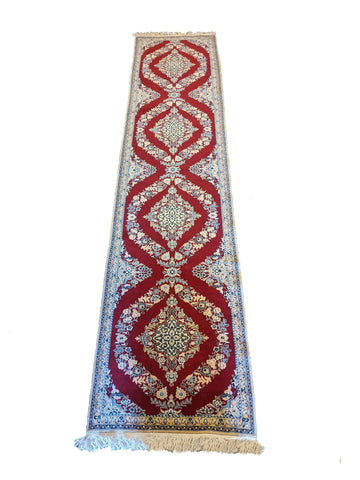 390 x 90 cm Fine Nain Silk Wool Traditional Red Rug - Rugoutlet
