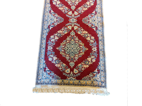 390 x 90 cm Fine Nain Silk Wool Traditional Red Rug - Rugoutlet