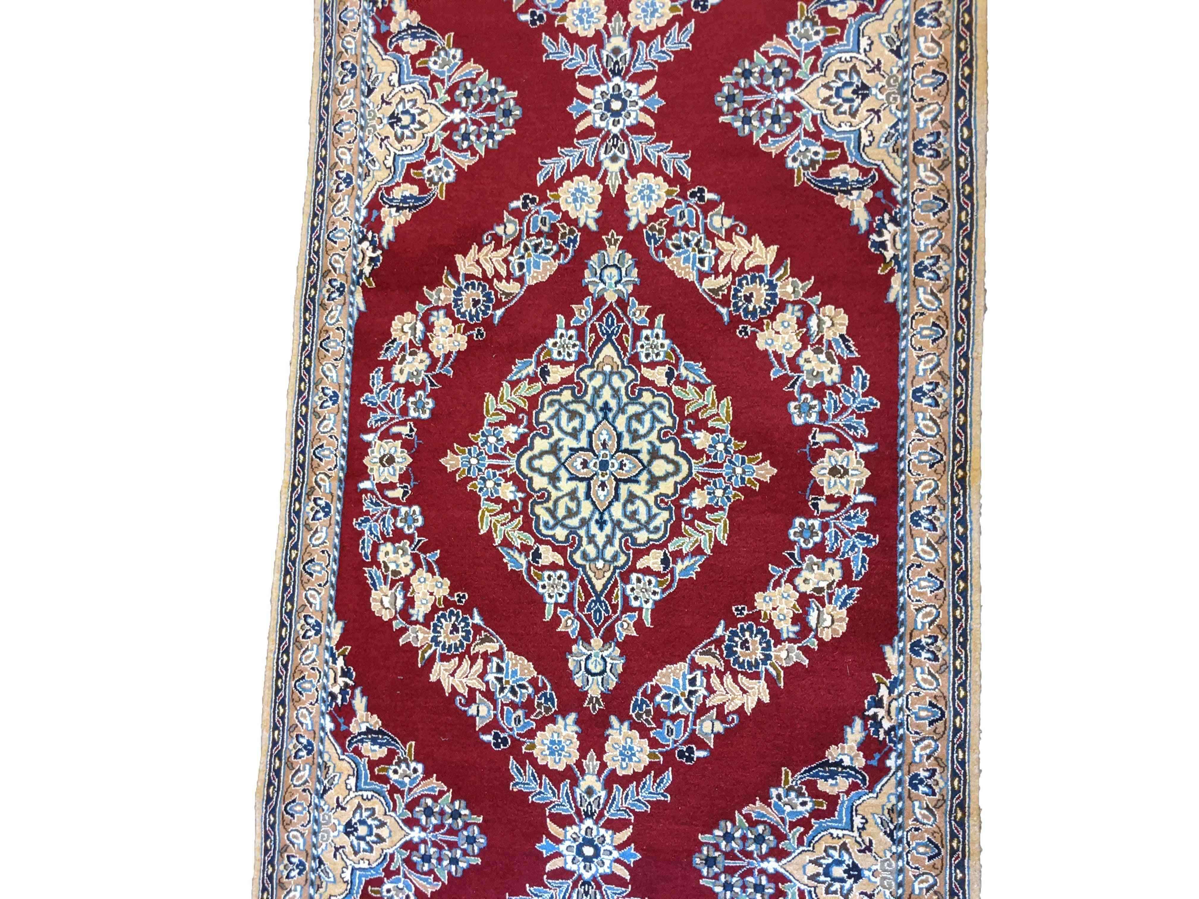 390 x 90 cm Fine Nain Silk Wool Traditional Red Rug - Rugmaster