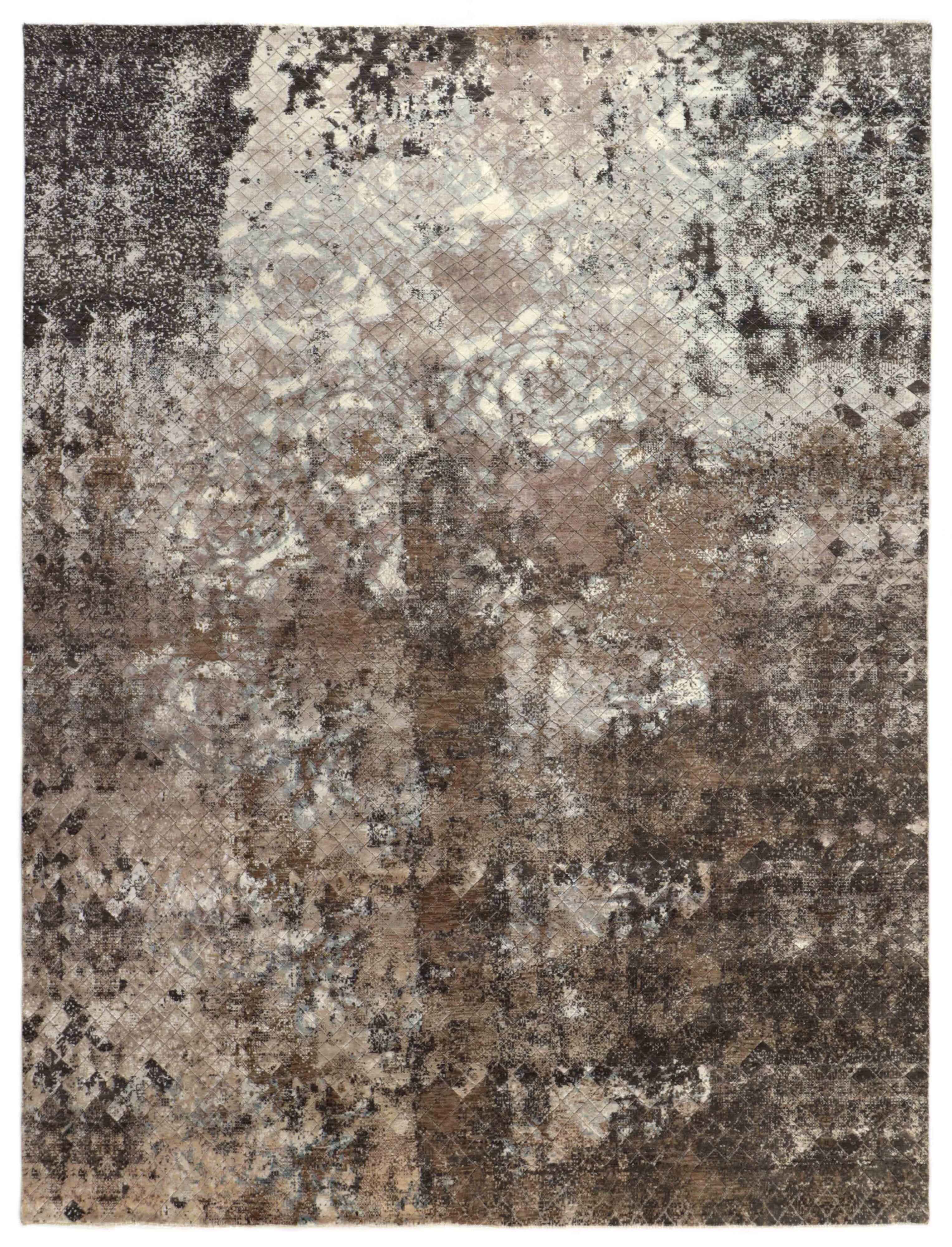 391x307 cm  Indian Wool/Viscose Brown Rug-740141