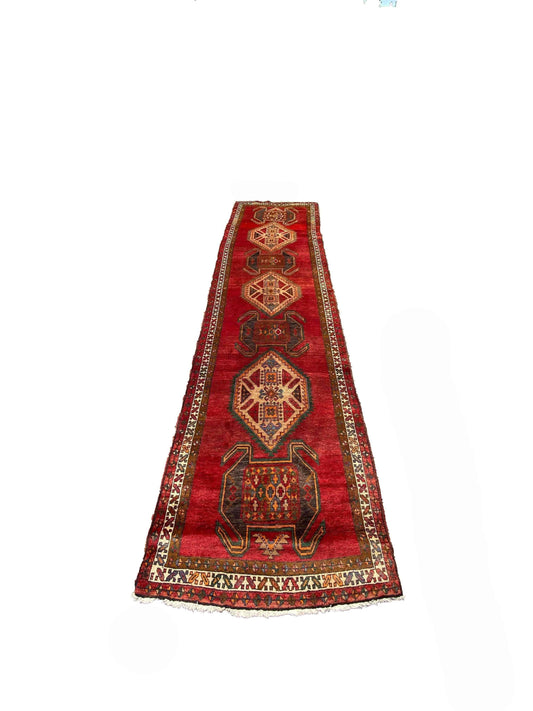 394 x 108 cm Persian Hamadan Traditional Red Rug - Rugmaster
