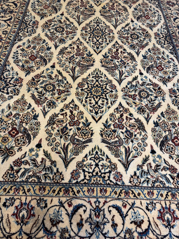 Fine Persian Nain 6La Silk & Wool Handmade Rug Ivory Floral Design 215 × 137 cm