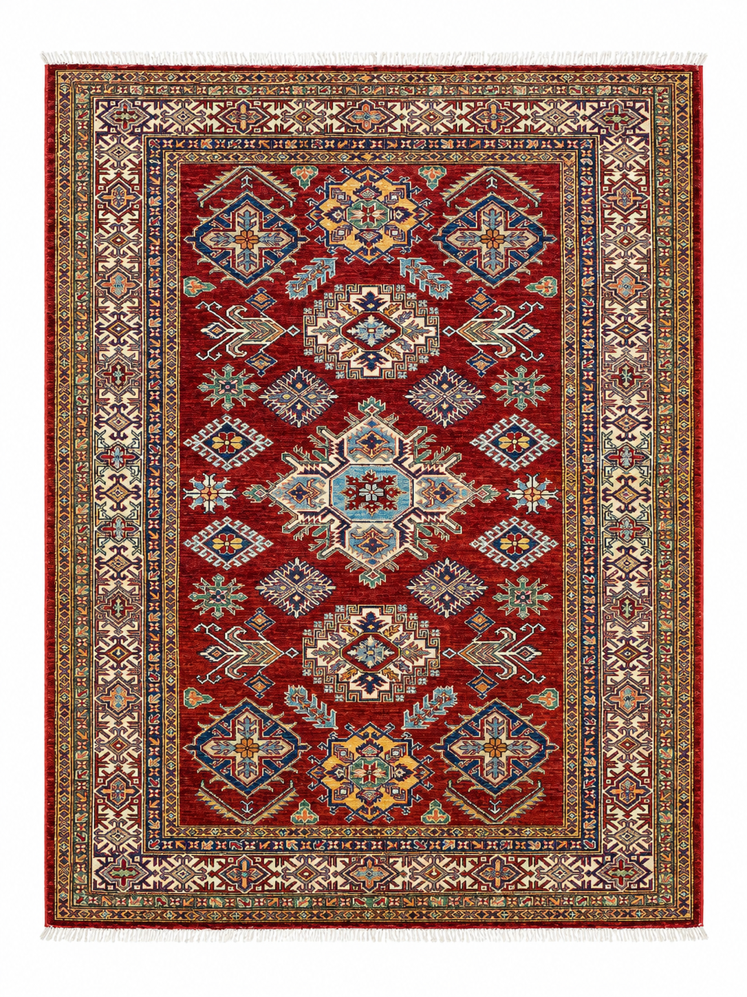 Handmade Kazak Wool Rug 200x152 cm – Red & Golden Rug
