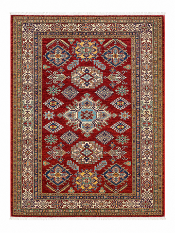 Handmade Kazak Wool Rug 200x152 cm – Red & Golden Rug