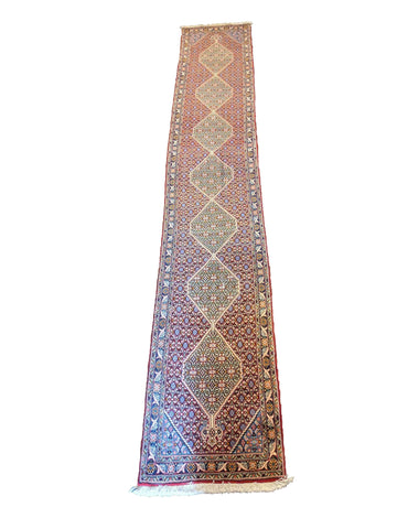 420 x 70 cm Persian Senneh Geometric Red Rug - Rugoutlet