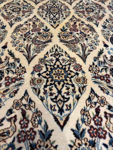 Fine Persian Nain 6La Silk & Wool Handmade Rug Ivory Floral Design 215 × 137 cm