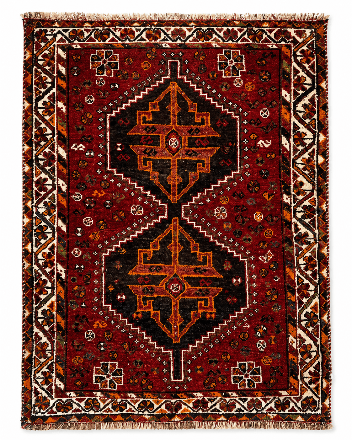Persian Shiraz Handmade Wool Rug - Red & Black - 120 x 85 cm
