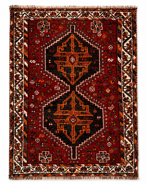 Persian Shiraz Handmade Wool Rug - Red & Black - 120 x 85 cm