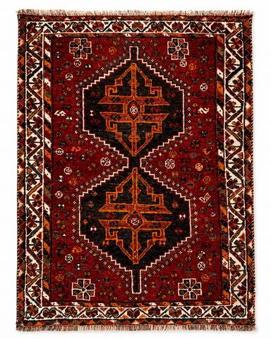 Persian Shiraz Handmade Wool Rug - Red & Black - 120 x 85 cm