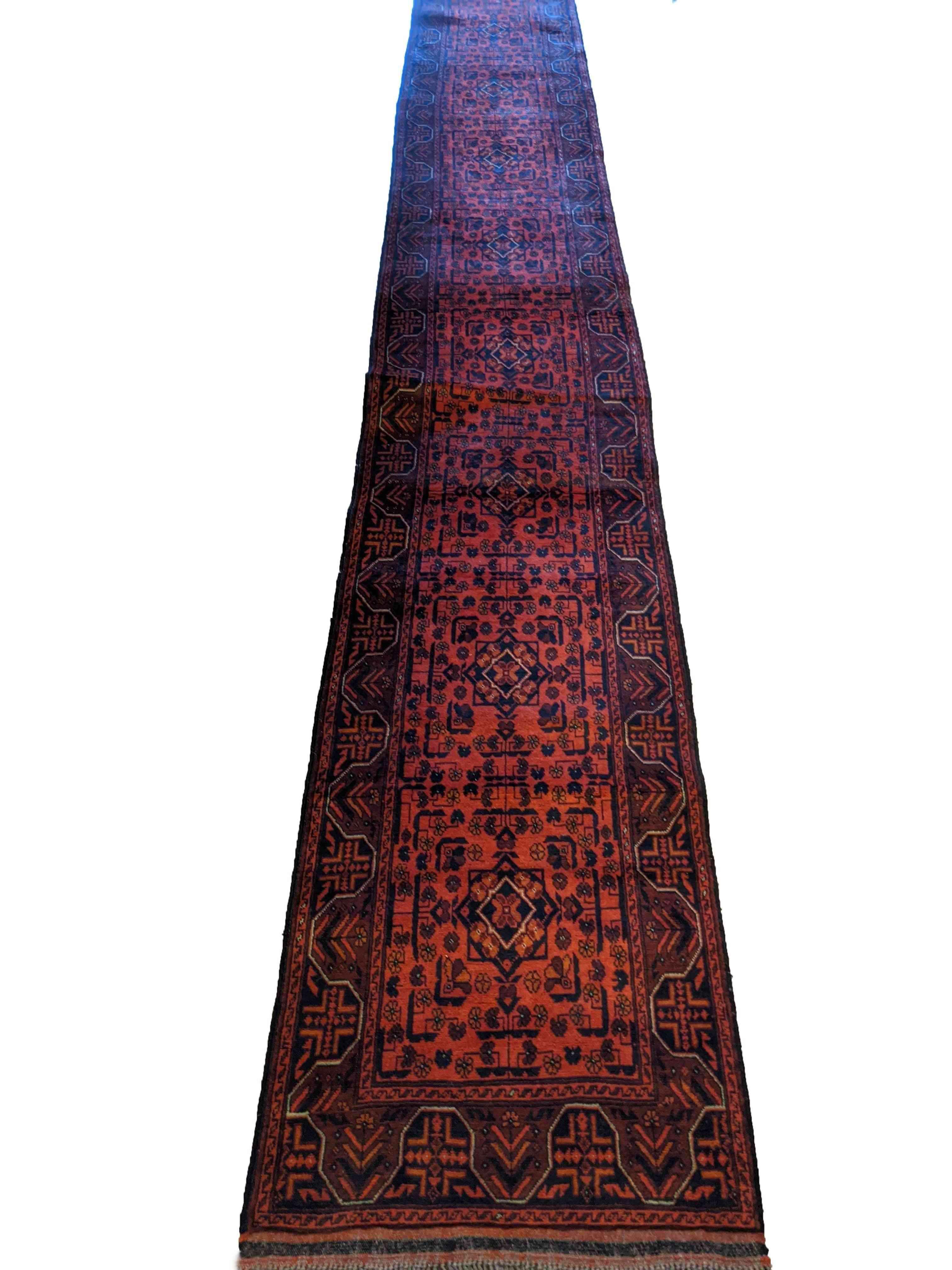 478 x 60 cm Afghan Khan Tribal Red Rug - Rugmaster