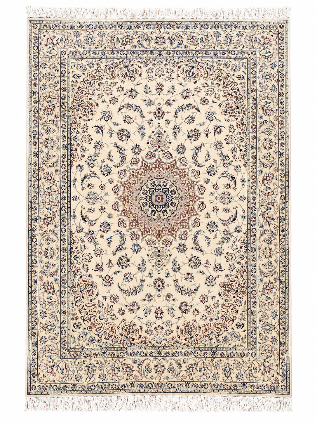 Handmade Nain Wool & Silk Rug 245x170 cm – Beige & Blue Rug