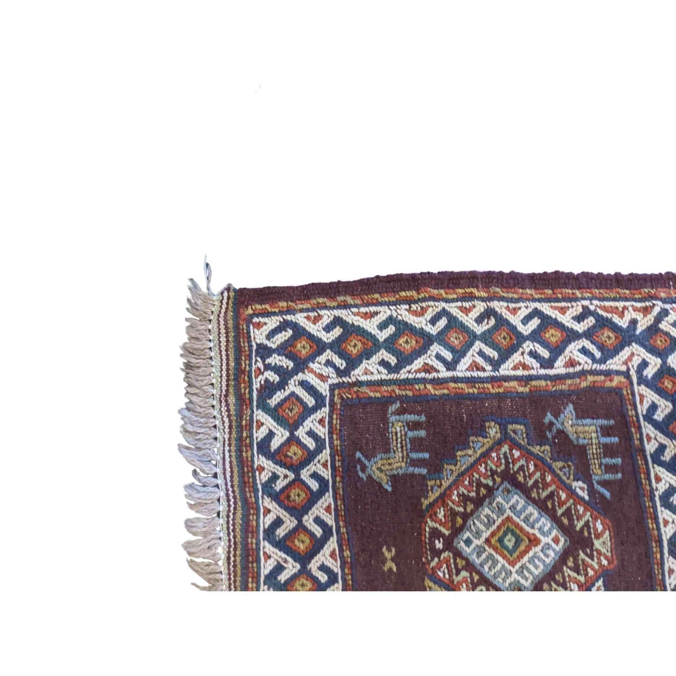 50 x 50 cm Sumak Traditional Brown Small Rug - Rugmaster