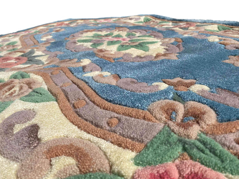 5ft x 3ft Chinese Tufted Round Blue Rug - Rugoutlet