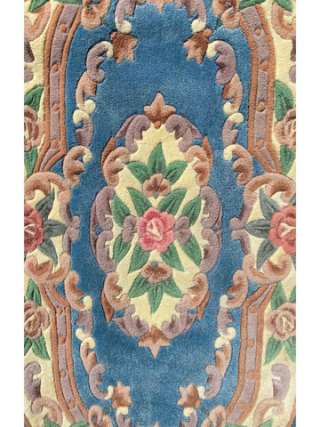 5ft x 3ft Chinese Tufted Round Blue Rug - Rugoutlet