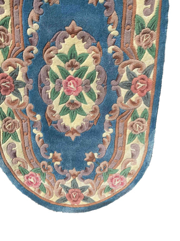 5ft x 3ft Chinese Tufted Round Blue Rug - Rugoutlet