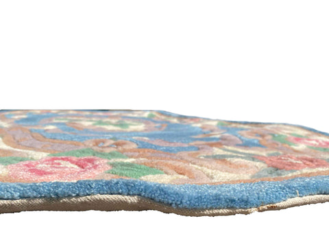 5ft x 3ft Chinese Tufted Round Blue Rug - Rugoutlet