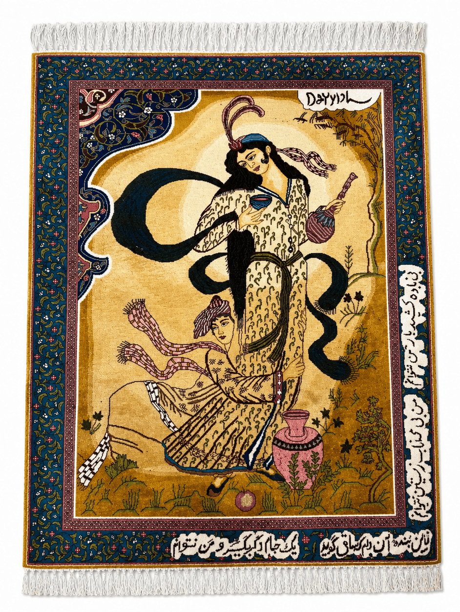 Persian Tabriz Handmade Silk Rug - Beige & Black - 140 cm x 100 cm