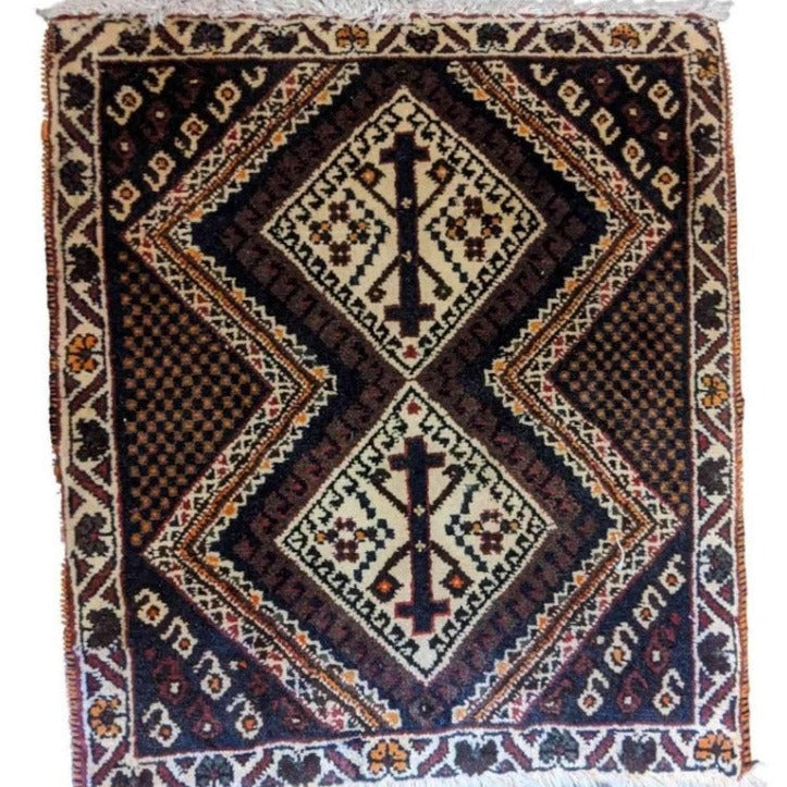 59 x 50 cm Persian Baluch Tribal Brown Small Rug - Rugmaster