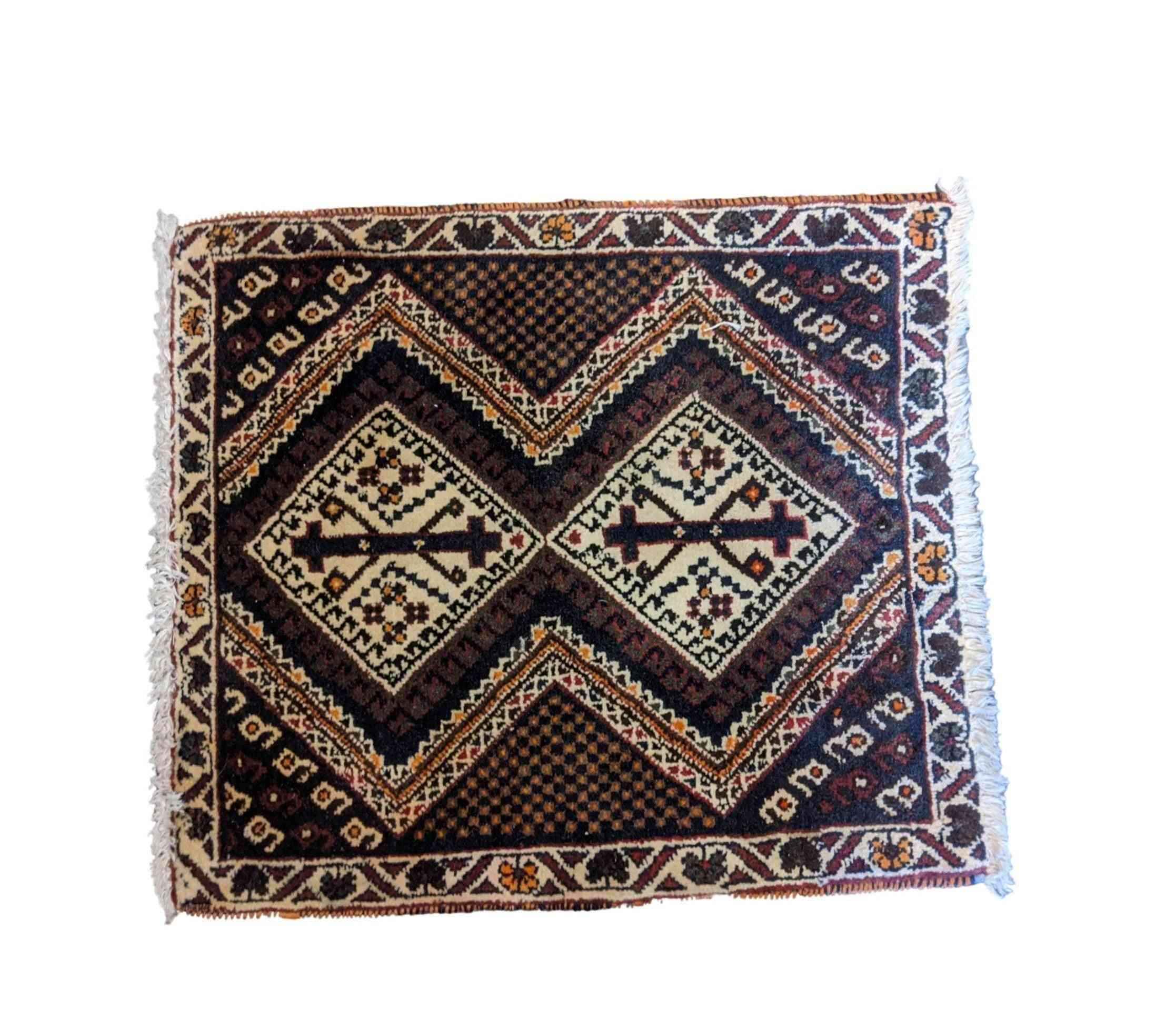 59 x 50 cm Persian Baluch Tribal Brown Small Rug - Rugoutlet