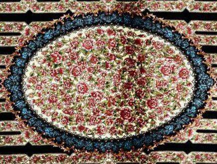 Persian Qum Handmade Silk Rug - Green & Orange - 130 cm x 80 cm