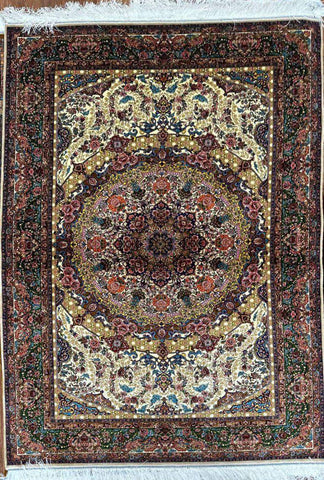 Persian Qum Handmade Silk Rug - 100 cm x 150 cm