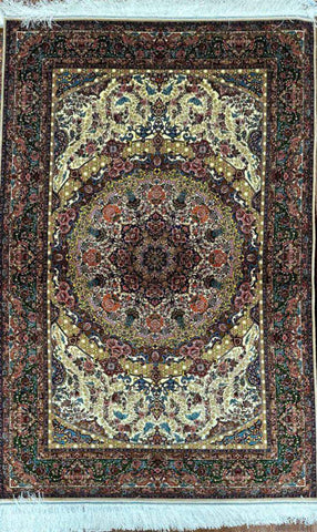 Persian Qum Handmade Silk Rug - 100 cm x 150 cm