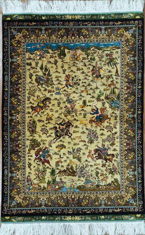 Silk Effect Natural Silk Fringe Rug (1m x 1.5m) – Design 5