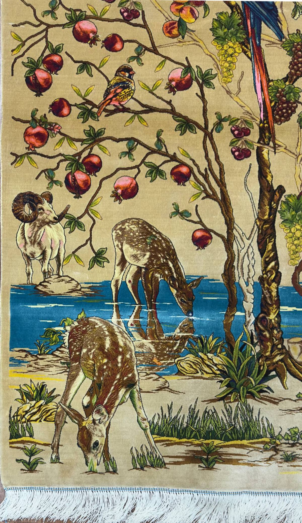 Silk Effect Natural Silk Fringe Rug (1m x 1.5m)