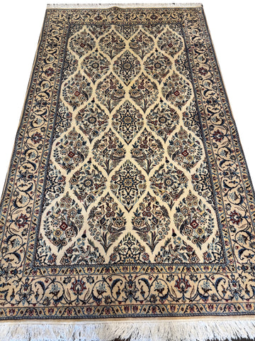 Fine Persian Nain 6La Silk & Wool Handmade Rug Ivory Floral Design 215 × 137 cm