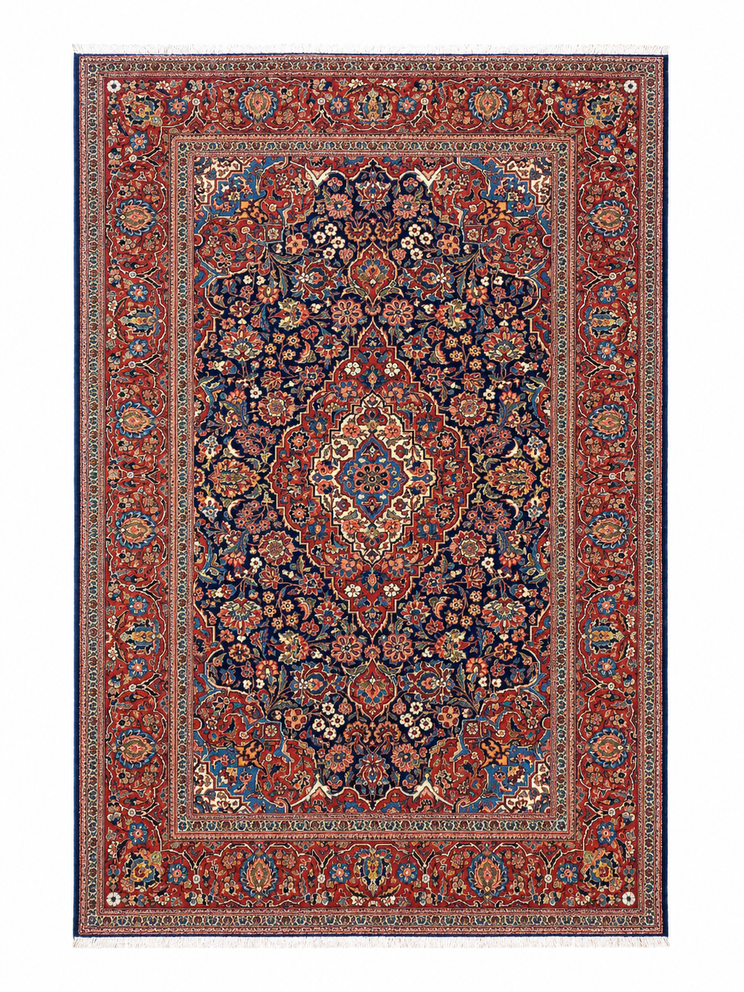 Handmade Fine Old Persian Kashan Wool Rug 210x133 cm – Red & Black 100+ Years Old Rug