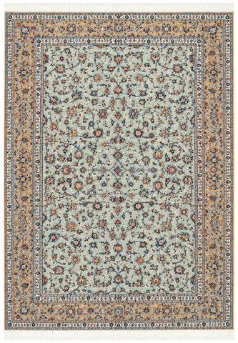 Handmade Persian Kashan Style All-Over Floral Rug – Pale Blue & Camel – 440 × 310 cm (14.44 × 10.17 ft)