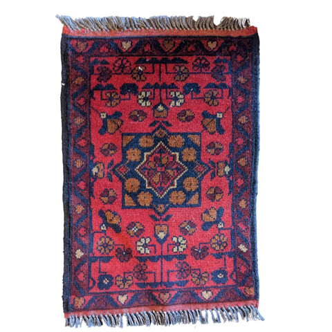 60 x 42 cm Afghan Khan Tribal Red Small Rug - Rugmaster