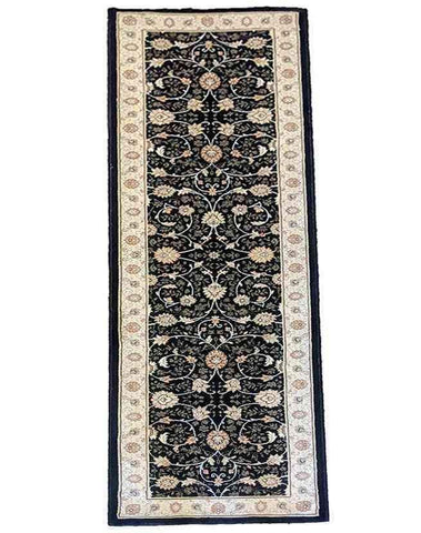 67 x 200 cm kashan powerloom Traditional Black Rug - Rugoutlet