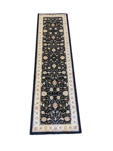 67 x 200 cm kashan powerloom Traditional Black Rug - Rugoutlet
