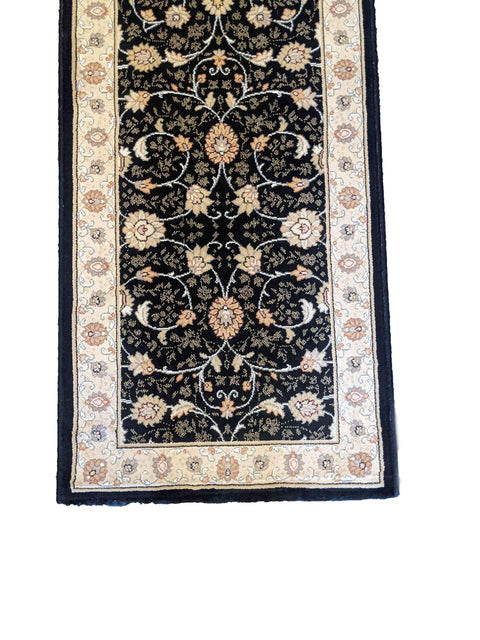 67 x 200 cm kashan powerloom Traditional Black Rug - Rugoutlet