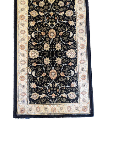 67 x 200 cm kashan powerloom Traditional Black Rug - Rugoutlet