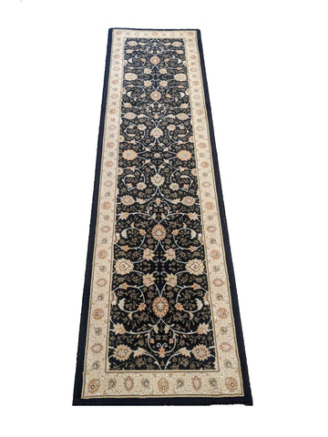 67 x 200 cm kashan powerloom Traditional Black Rug - Rugoutlet
