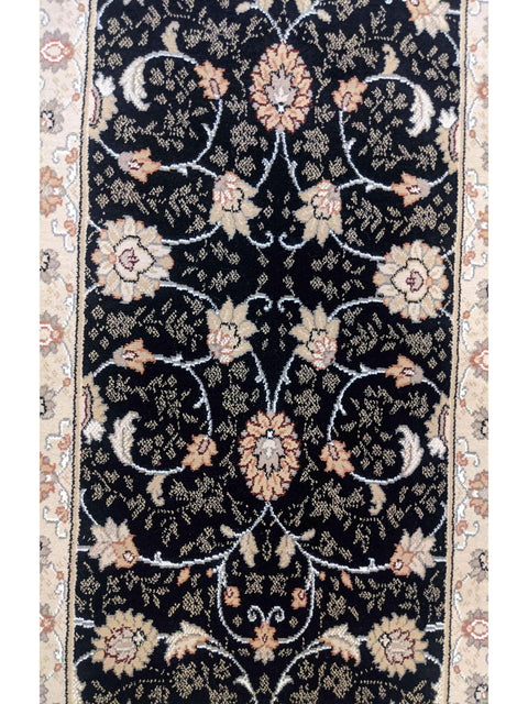 67 x 200 cm kashan powerloom Traditional Black Rug - Rugoutlet