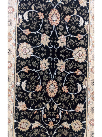 67 x 200 cm kashan powerloom Traditional Black Rug - Rugoutlet