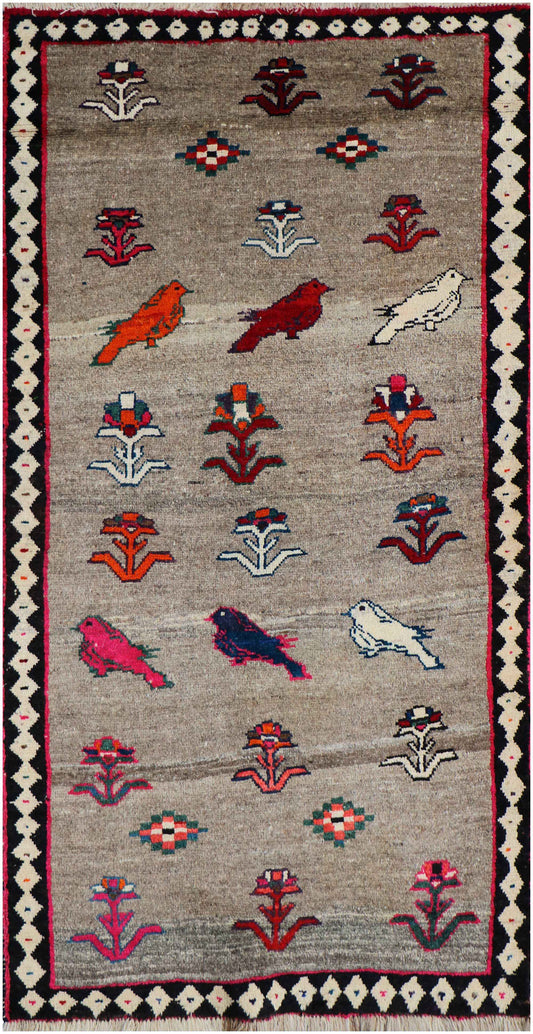209x108 cm Persian Qashqai Wool Rug Handmade Beige