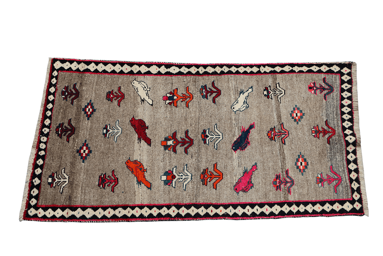 209x108 cm Persian Qashqai Wool Rug Handmade Beige - Rugoutlet