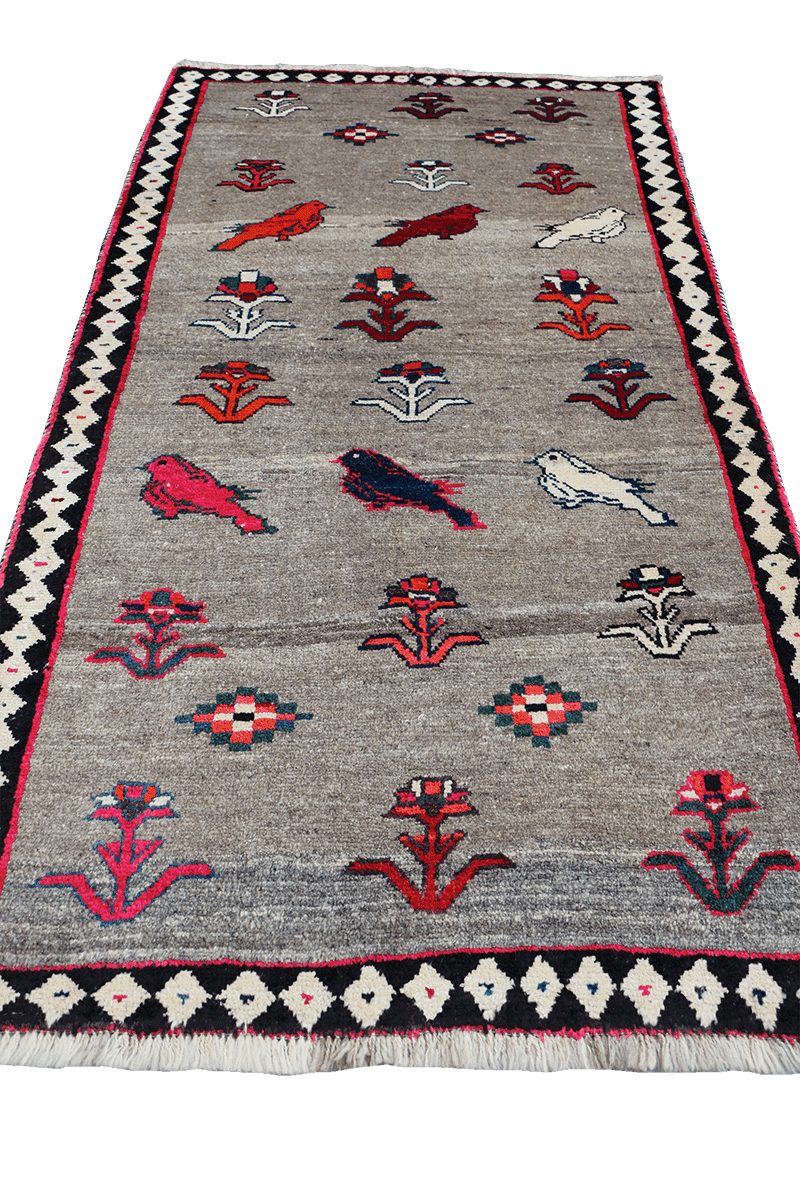 209x108 cm Persian Qashqai Wool Rug Handmade Beige - Rugoutlet