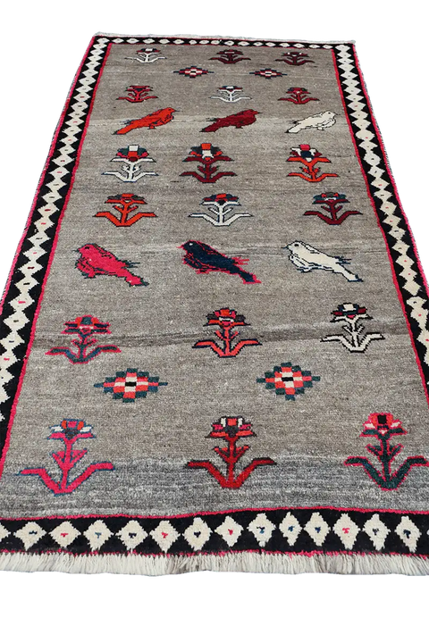 209x108 cm Persian Qashqai Wool Rug Handmade Beige - Rugoutlet