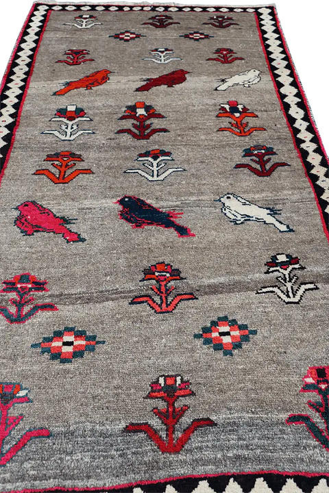 209x108 cm Persian Qashqai Wool Rug Handmade Beige - Rugoutlet