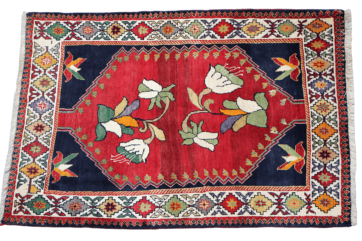 160x100 cm Persian Qashqai Tribal Wool Rug Handmade Red Blue - Rugoutlet