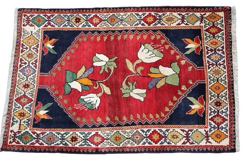 160x100 cm Persian Qashqai Tribal Wool Rug Handmade Red Blue - Rugoutlet