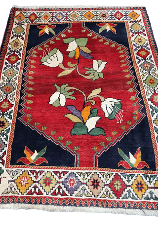 160x100 cm Persian Qashqai Tribal Wool Rug Handmade Red Blue - Rugoutlet