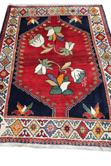 160x100 cm Persian Qashqai Tribal Wool Rug Handmade Red Blue - Rugoutlet